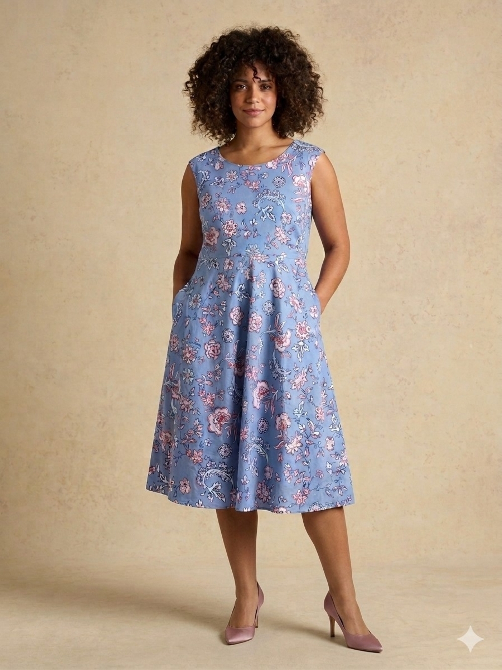 Joules Amelie Blue Floral Cotton Dress Size 14 Pockets Summer Tea Dress